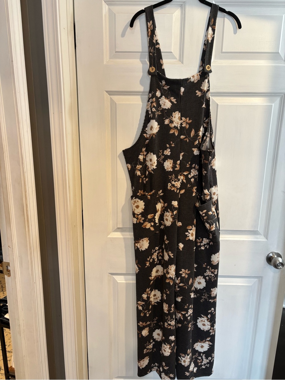 Floral Black Ribbed Overalls Jumpsuit